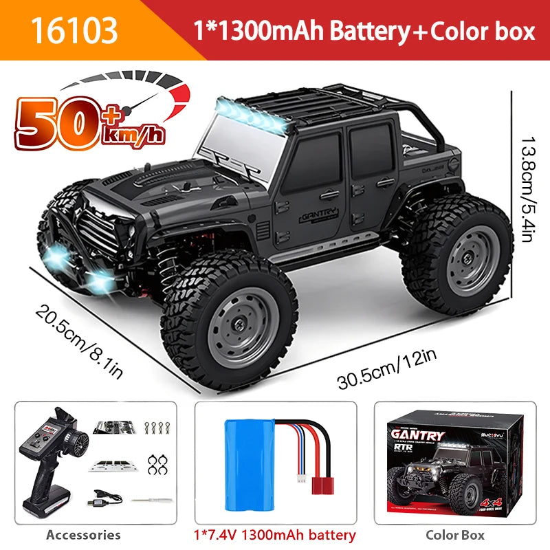 EZ 16103 Fast Rc Cars 50km/h 1/16 Off Road 4WD with LED Headlights,2.4G Waterproof Remote Control Monster Truck for Adults and Kids