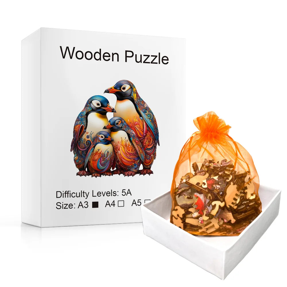 EZ Wooden Puzzle Penguin Exquisite Gift Box with Irregular Shaped Animal Puzzle Gifts for Family Interaction and Adult StressRelief