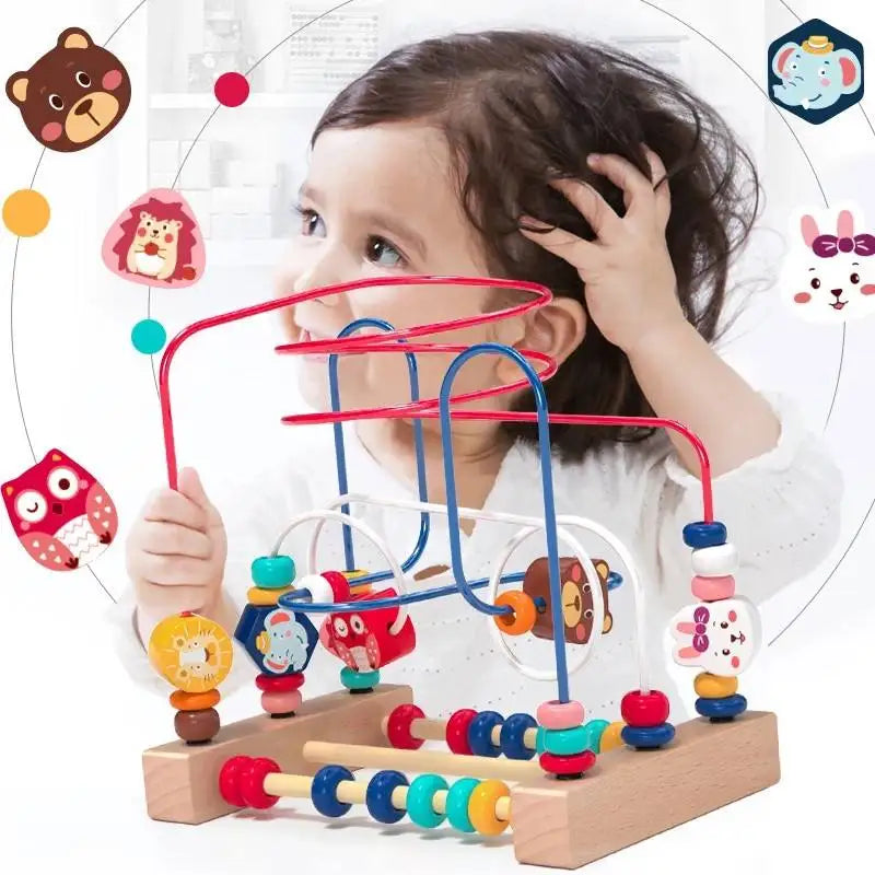 EZ Montessori Baby Toys Wooden Roller Coaster Bead Maze Abacus Math Toys Toddler Early Educational Toys for 1 2 3 Years Kids Gifts