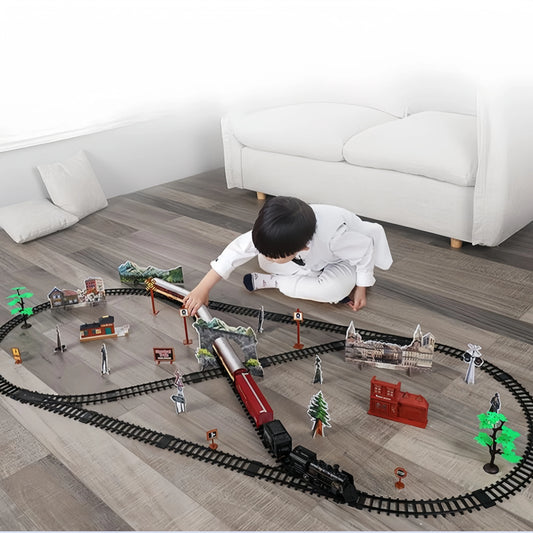 EZ Kids Electric Steam Train Toy Rail High-Speed Rail Parking Lot Model Family Reunion Party Game Boy EMU Birthday Gift