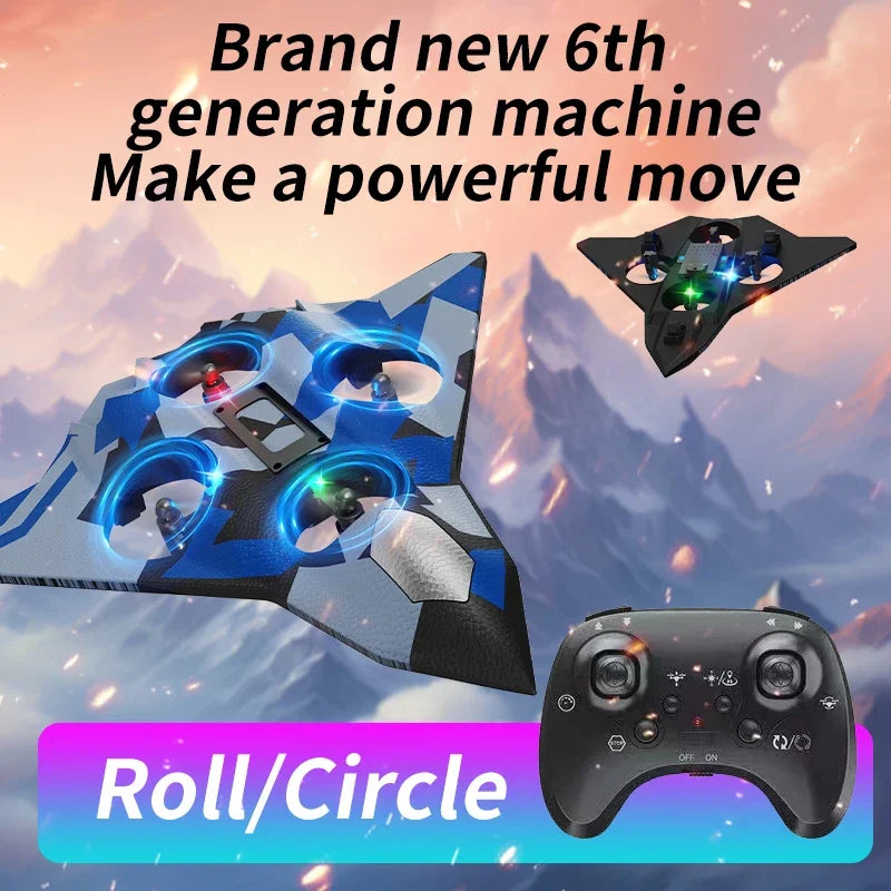 EZ CZ36 2.4G 10CH RC EPP Foam Fighter Plane - 360 Degrees Stunt Tumbling, One-Key Takeoff, LED Lights - Best Kids Toy Gift