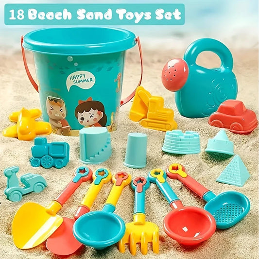 EZ 18PCS Beach Sand Toy Set, Durable Plastic, Summer Pool Beach Game Set, Outdoor Sand Play Tools For Boys And Girls, Great Holiday