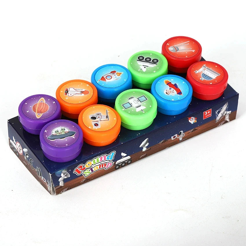 EZ 10pcs Assorted Stamps for Kids Self-ink Stamps Children Toy Stamps Smiley Face Seal Scrapbooking DIY Painting Photo Album Decor