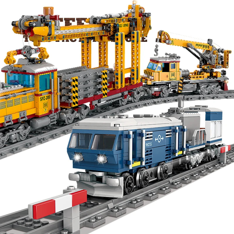 EZ Technical City Power MOC Train Bricks 3D Model Railway Track Locomotive Building Blocks Subway Car Children Toys Christmas Gifts