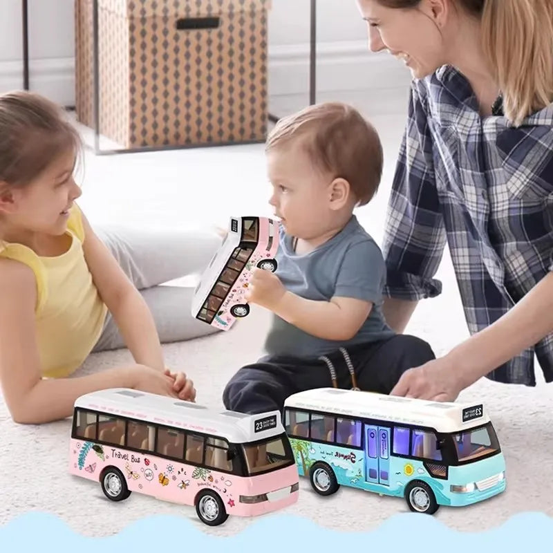 EZ Kids Sound Light Tour School Bus Model Boy Girl Toy Die Cast Metal Little Cars Cars City Bus Friction Powered Play Toys Gift