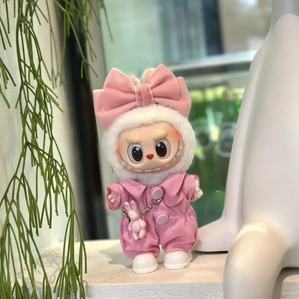EZ For 15/17cm 3.0 labubu v1/v2/v3  clothes pink set love outfits Cherry Decorated Jumpsuit Replacement for Decoration Accessories