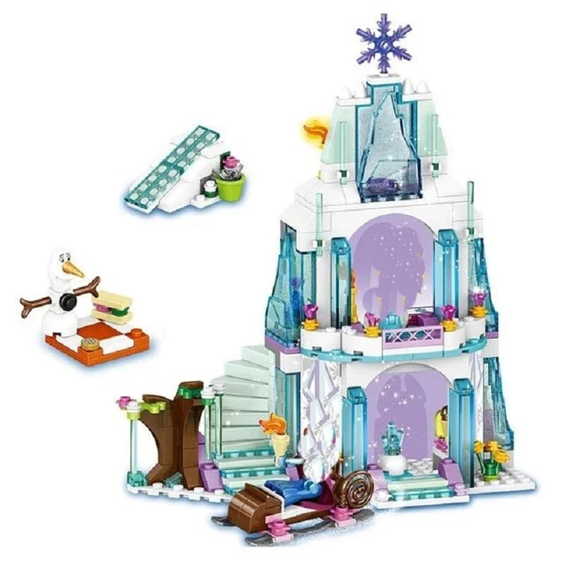 EZ Disney Frozen Dream Princess Elsa Ice Castle Princess Magic Castle Set Building Blocks Gift Toys