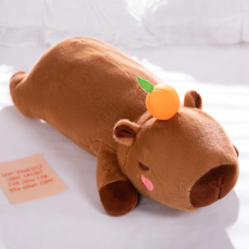 EZ 60cm-100cm Kawaii Cartoon Giant Strip Capybara Plush Doll Pillow Lying Brown Orange Wings Creative Capybara Plush Toy Home Decor