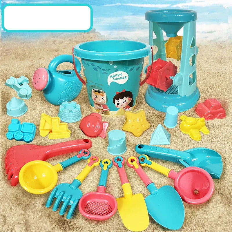 EZ 23PCS Summer Beach Set Toys For Kids Digging Sand Plastic Bucket Watering Bottle Shovels Children Beach Water Game Toys Tools