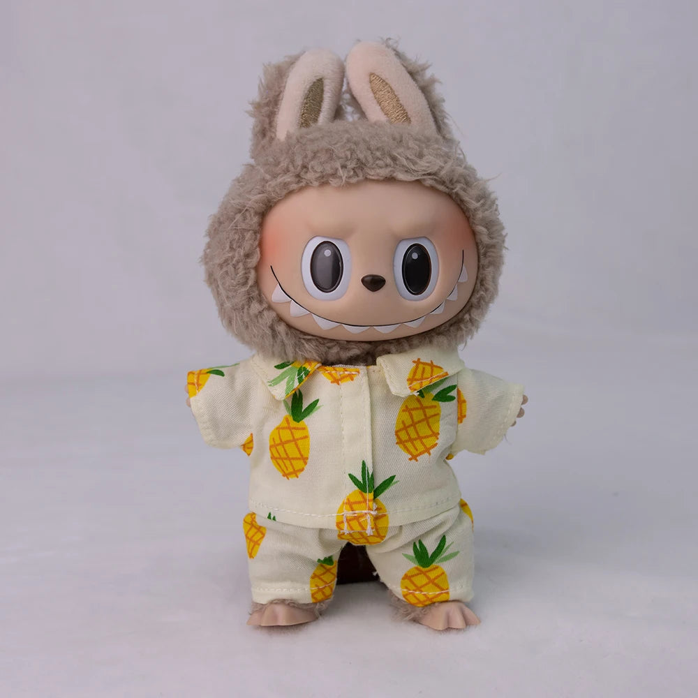 EZ Ropa Labubu Sitting Party Plush Pendant Baby Clothes Pure White Summer T-Shirt Set Striped Shirt & Shorts Set