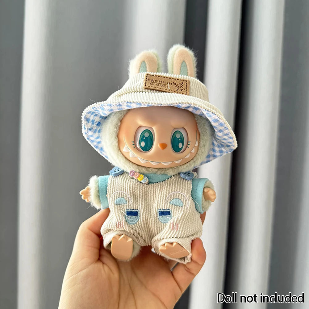 EZ Mini Plush Doll'S Clothes Outfit Accessories For Korea Kpop Exo Labubu Idol V1 V2 bubble overalls hat Clothing Gift