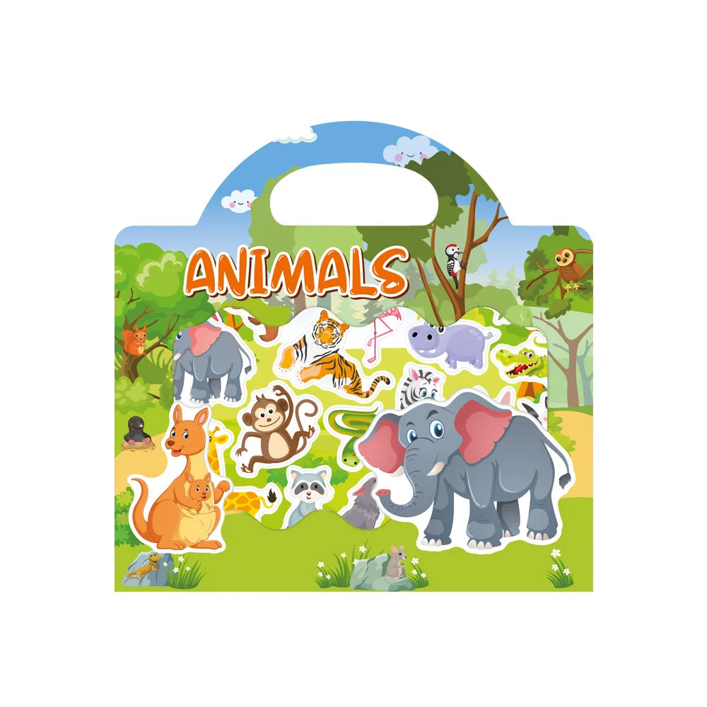 EZ New Children Reusable Scene Cute Stickers DIY Puzzle Sticker Games Books Cartoon Animal Learning Cognition Toys For Kids Gift