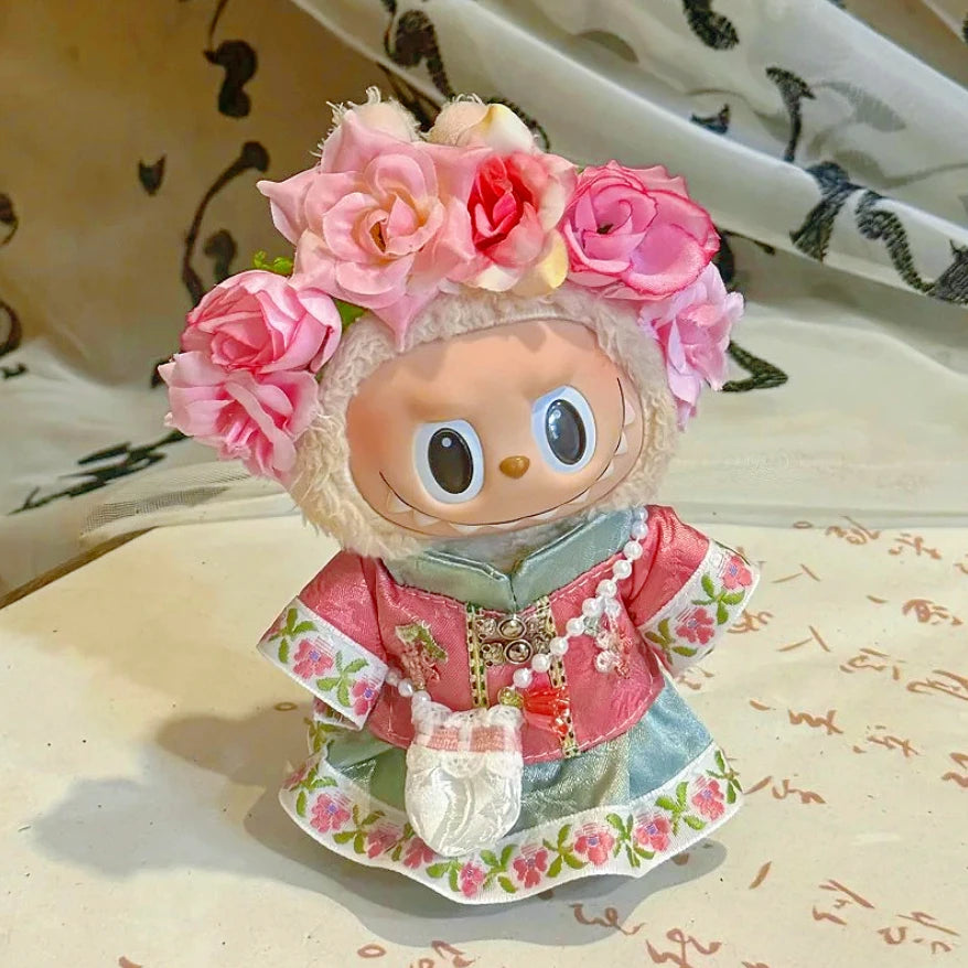EZ For 17cm/10.5cm Labubu 4.0/3.0 Accessories Doll Clothes Heartbeat Long Eared Furry Rabbit Costume Cartoon Dress Up Labubu Outfit