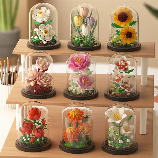 EZ Eternal Flower Bouquet Bonsai Potted Plant Micro Building Blocks Model Home Decoration Toy For Kid Birthday Gift