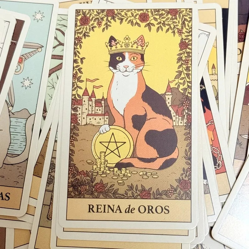 EZ El Tarot De Los Gatos Cards 78 cartas del tarot Spanish Edition Cats Rule Earth Divination Deck Borad Playing Games
