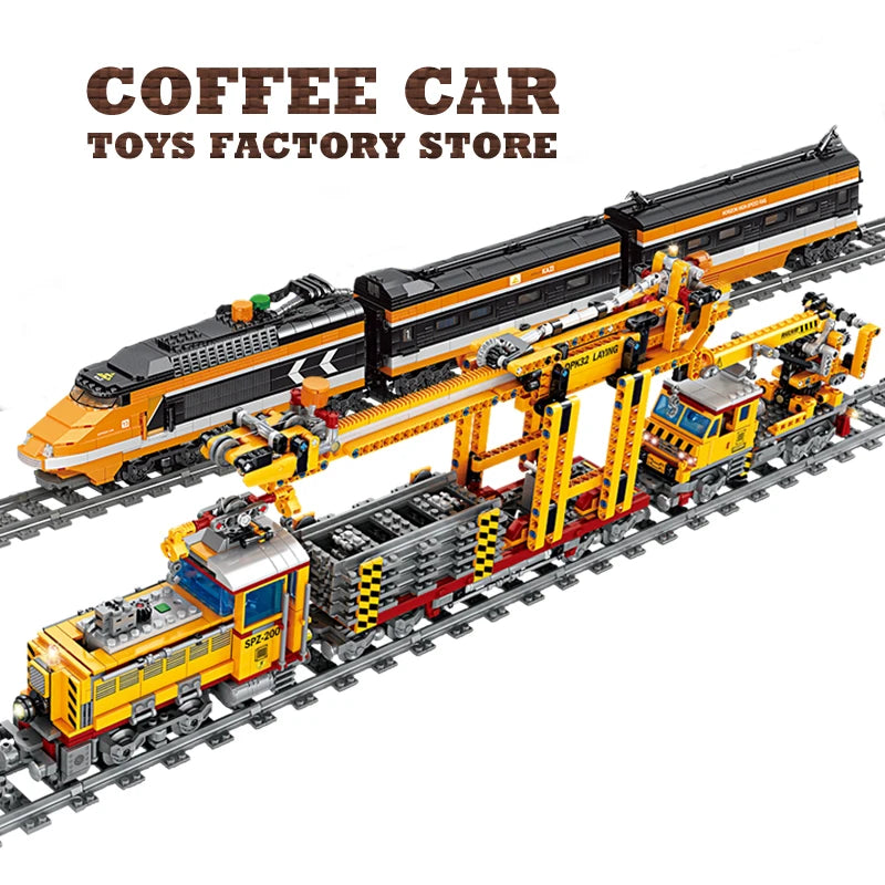 EZ Technical City Power MOC Train Bricks 3D Model Railway Track Locomotive Building Blocks Subway Car Children Toys Christmas Gifts
