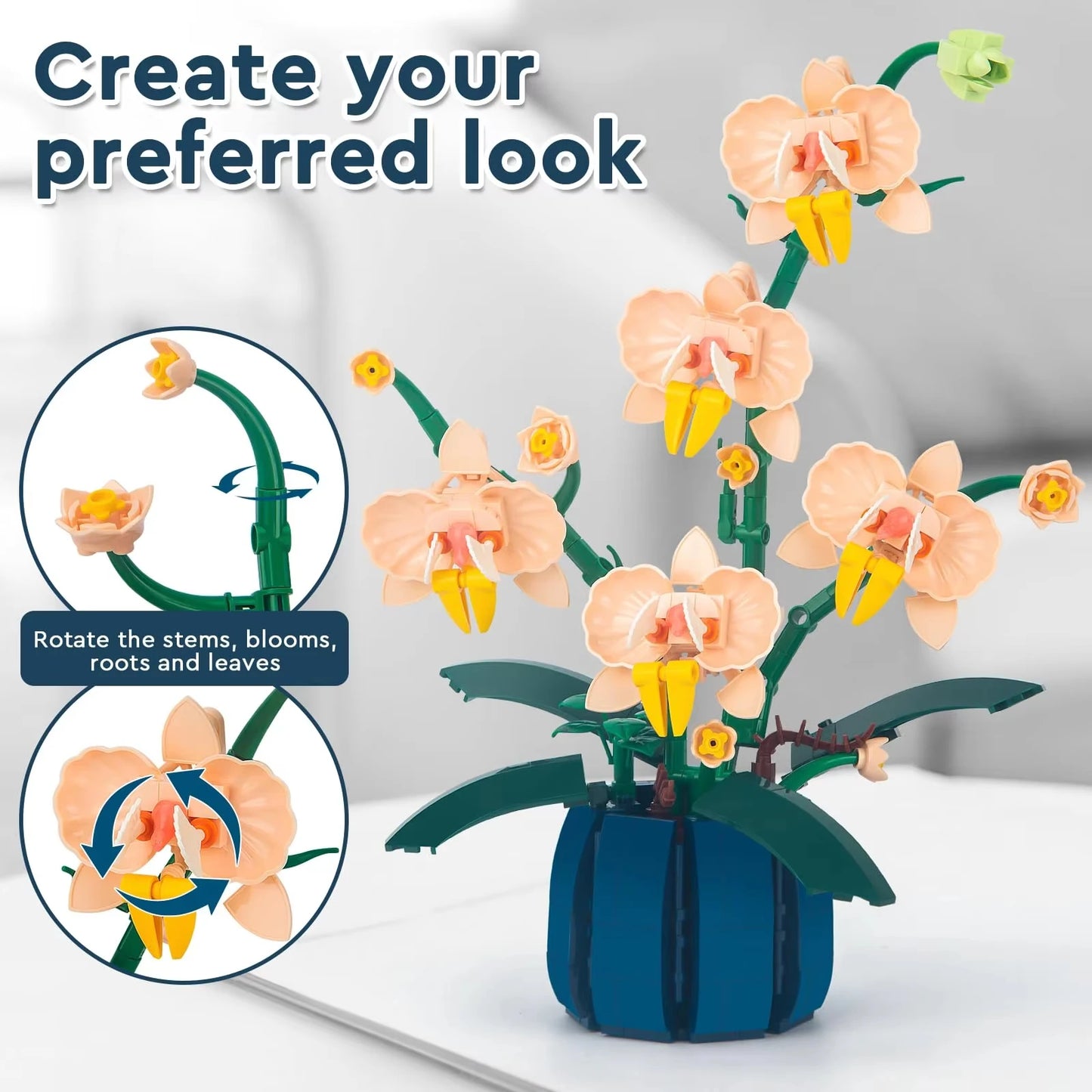 EZ Orchid Flower Building Kit, Plant Botanical Bonsai Collection, Decor Home Office, Blocks Toy for Adults Kids Age 6+, 616PCS