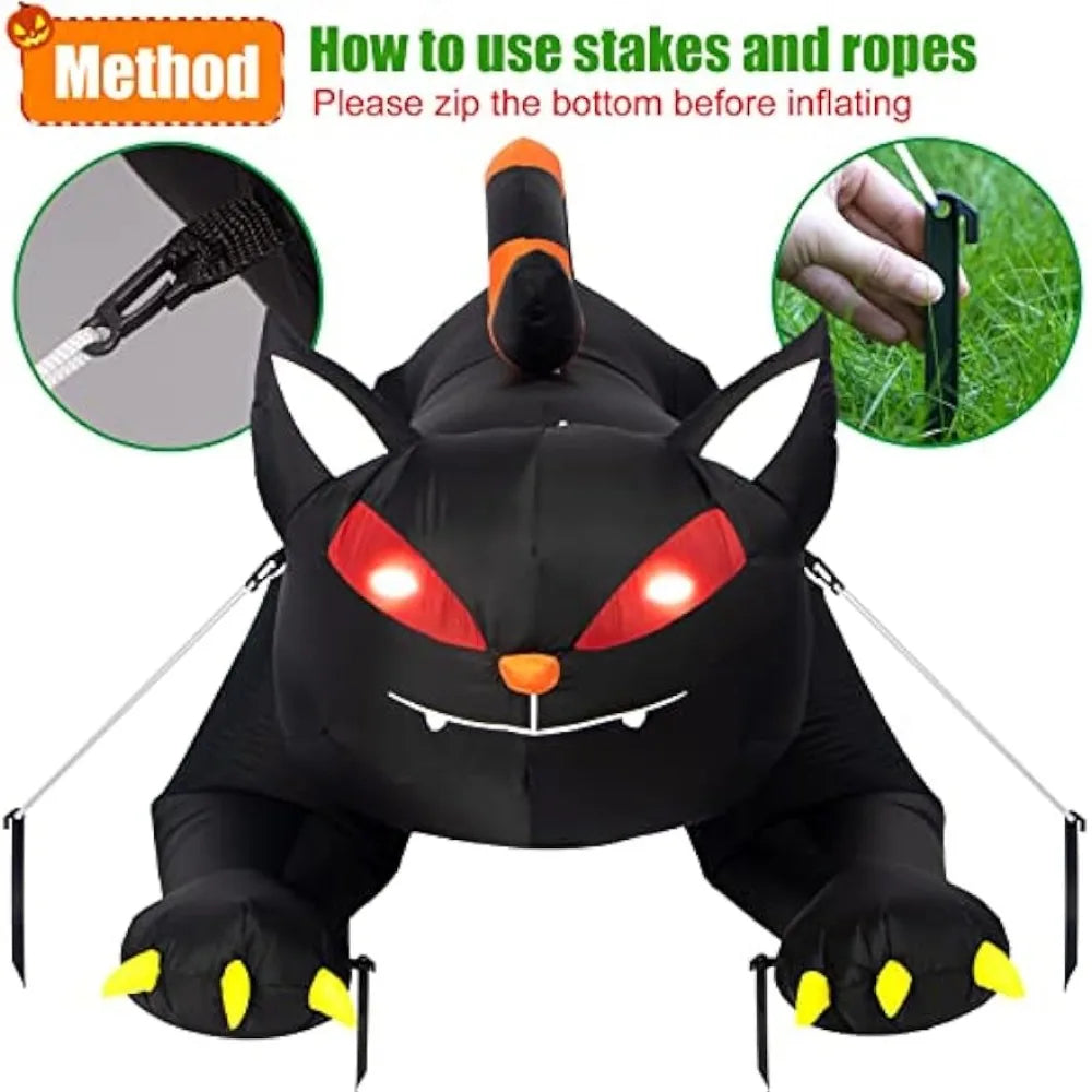 EZ Halloween Inflatable 1.8m Black Cat Toy Shakes Head Ghost LED Lights Indoor Outdoor Yard Airblown Decoration Fun Party Display