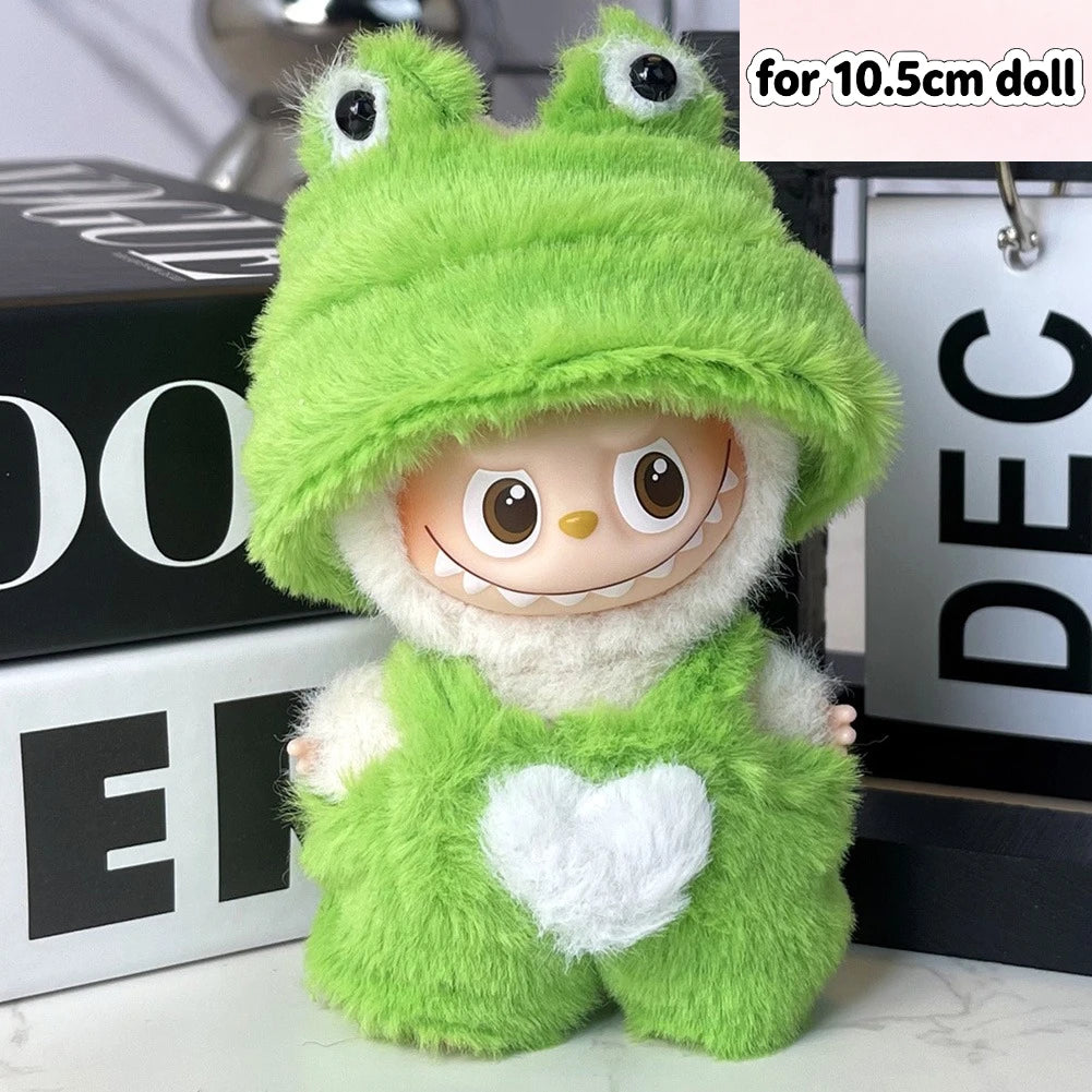 EZ For 17cm/10.5cm Labubu 4.0/3.0 Accessories Doll Clothes Heartbeat Long Eared Furry Rabbit Costume Cartoon Dress Up Labubu Outfit