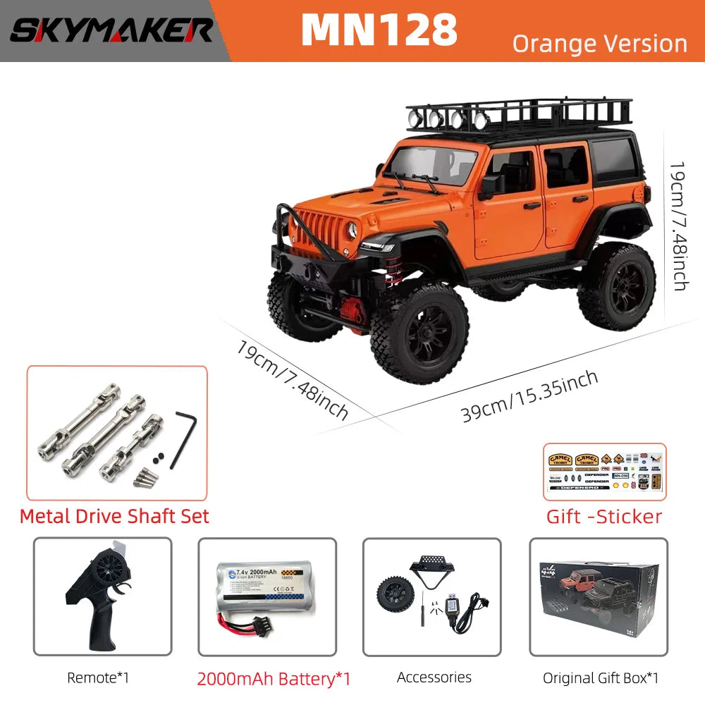 EZ MN128 1/12 RC Car 4WD Jeep Model 2.4G Remote Control LED Light 4X4 Off Road 4WD Climbing RC Truck Electric Toy Car Gift for Boy