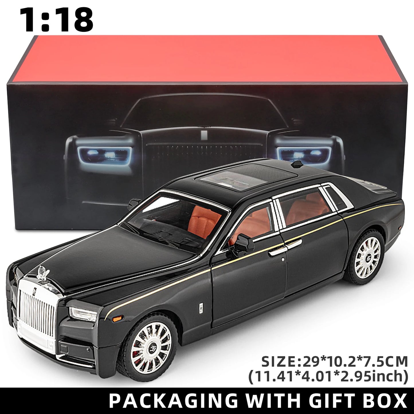 EZ 1:18 Rolls-Royce Phantom Model Car, Zinc Alloy Pull Back Toy Diecast Car with Sound and Light, Realistic Modeling Model Toy111
