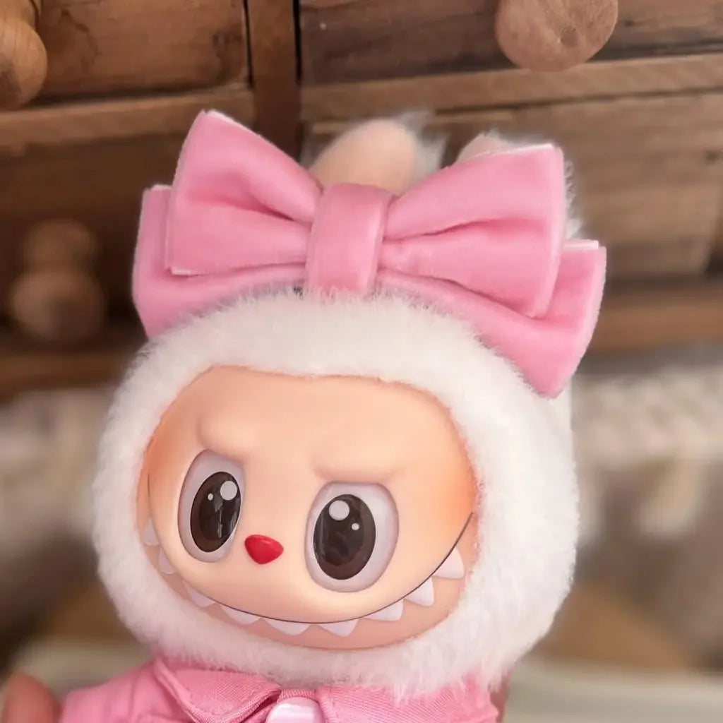 EZ For 15/17cm 3.0 labubu v1/v2/v3  clothes pink set love outfits Cherry Decorated Jumpsuit Replacement for Decoration Accessories