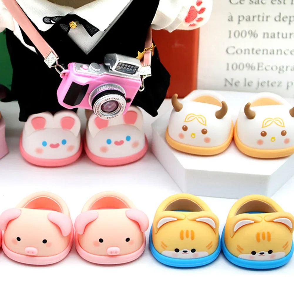 EZ Cartoon Rubber Slippers for Mini Labubu 17cm Vinyl Dolls Macaron Style