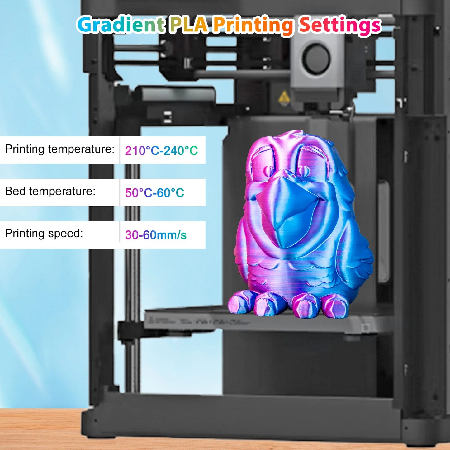 EZ Tricolor Silk PLA 3D Printer Filament, 1.75mm Multicolor 3D Printing Filament, 1kg (2.2lbs) Fit Most FDM 3D Printer