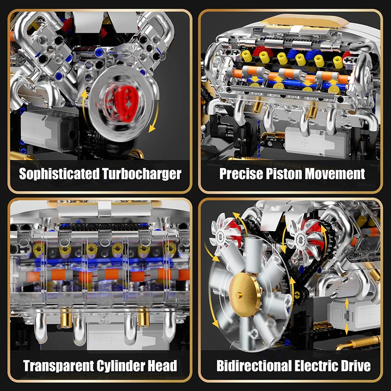 EZ MOC Technik Electrically Driven V8 Engine Model Car Building Blocks Set Creative Educational Toys Christmas Gifts For Boys Kids