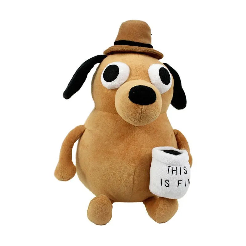 EZ 25cm This Is Fine Meme Coffee Dog Plush Toy Soft Stuffed Doll Stuffed Plush Animals Kids Toy Gift for Children Boy Birthday