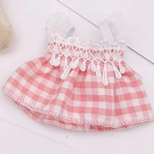EZ Mini Plush Doll'S Clothes Outfit Accessories For Korea Kpop Exo Labubu V1 V2 Idol pink bow gauze skirt Clothing Gift