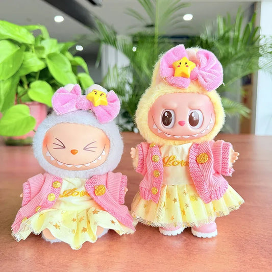 EZ 15/17cm Labubu Doll Clothes Trendy Purple/Pink Dress Set Fashion Accessories For Ropa Labubu