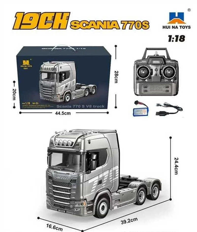EZ Huina 1501 2025 New Scania Remote Control Heavy Truck Trailer Model Traction Car Advanced High end Toy Children Adult