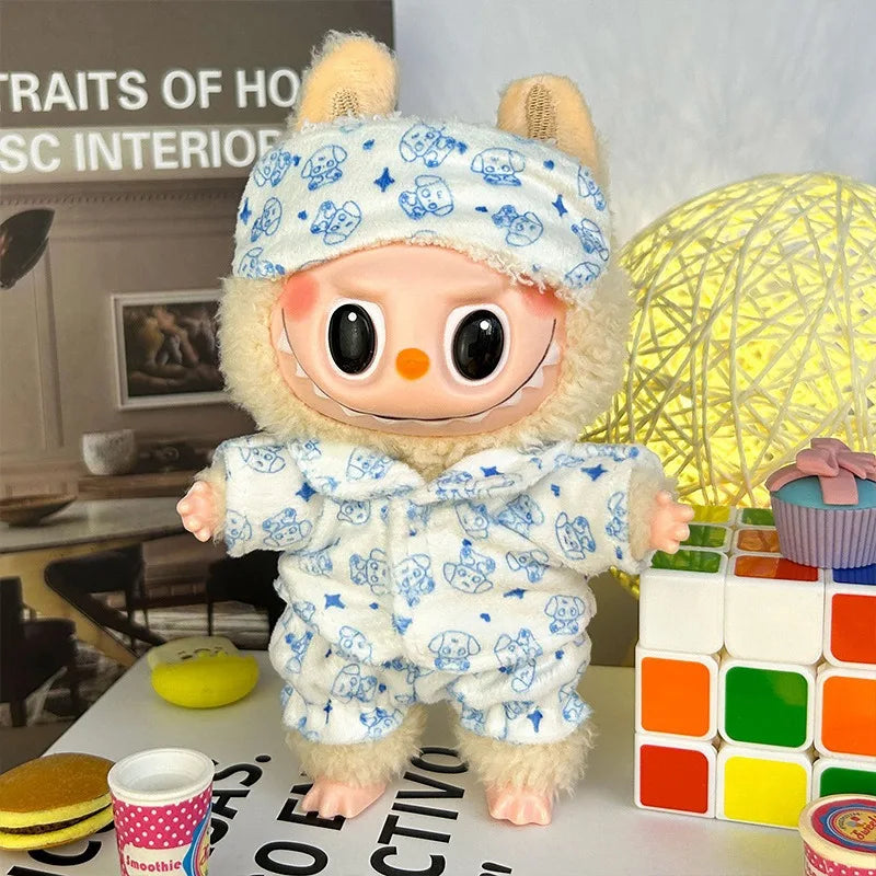EZ Doll Clothes Accessories for 17cm Labubu Dolls Baby Doll Lovely Pajamas With Eye Mask Stuffed Cotton Toy for Korea Star Kpop EXO