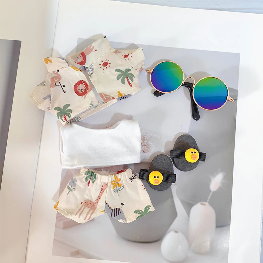 EZ Cute Labubu Doll Chair Mobile Phone Holder & Summer Swimsuit Dress with Slippers Doll Shirt Sea Beach Style