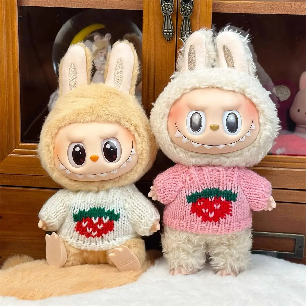 EZ Doll Clothes Ropa Labubu For 17cm Labubu V2 V1 Labubu Winter Sweater Strawberry Love Pattern Kid Toy Gift