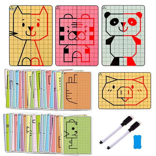 EZ 30 page children's grid symmetrical drawing toy focuses on fine motor skills writing and 4-color brush control training drawing