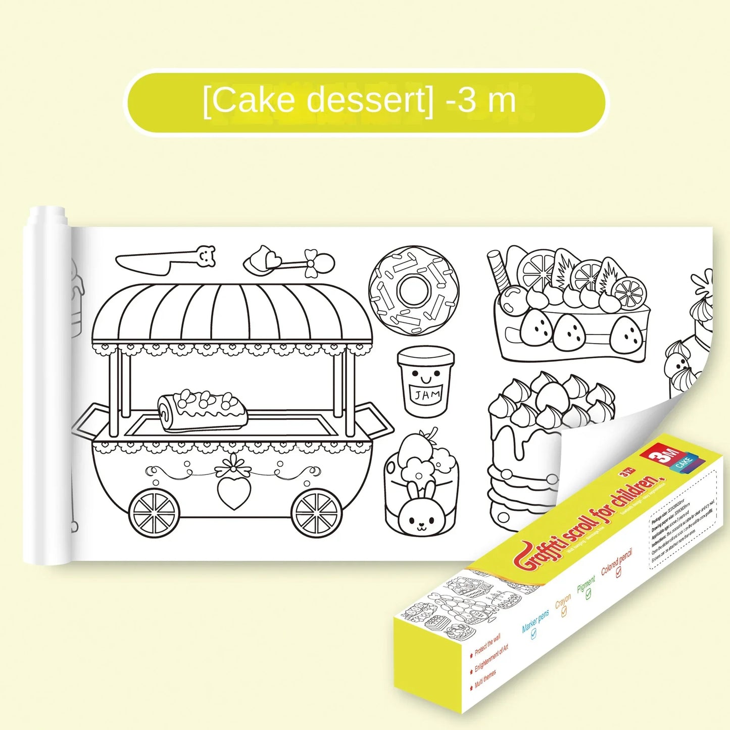 EZ 3 Meters Children Montessori Toys Early Educational Graffiti Drawing Roll DIY Self Adhesive Kids Learning Paint Coloring Scroll