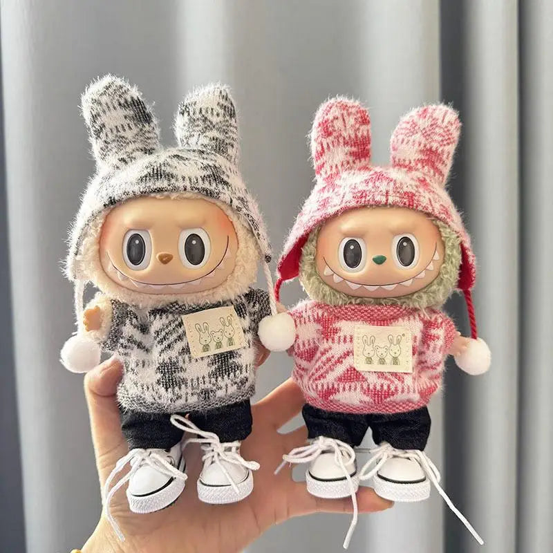 EZ For 15-17 cm Labubu clothes outfit Labubu sitting party jacquard two-piece set Dolls Accessories Cute Decoration