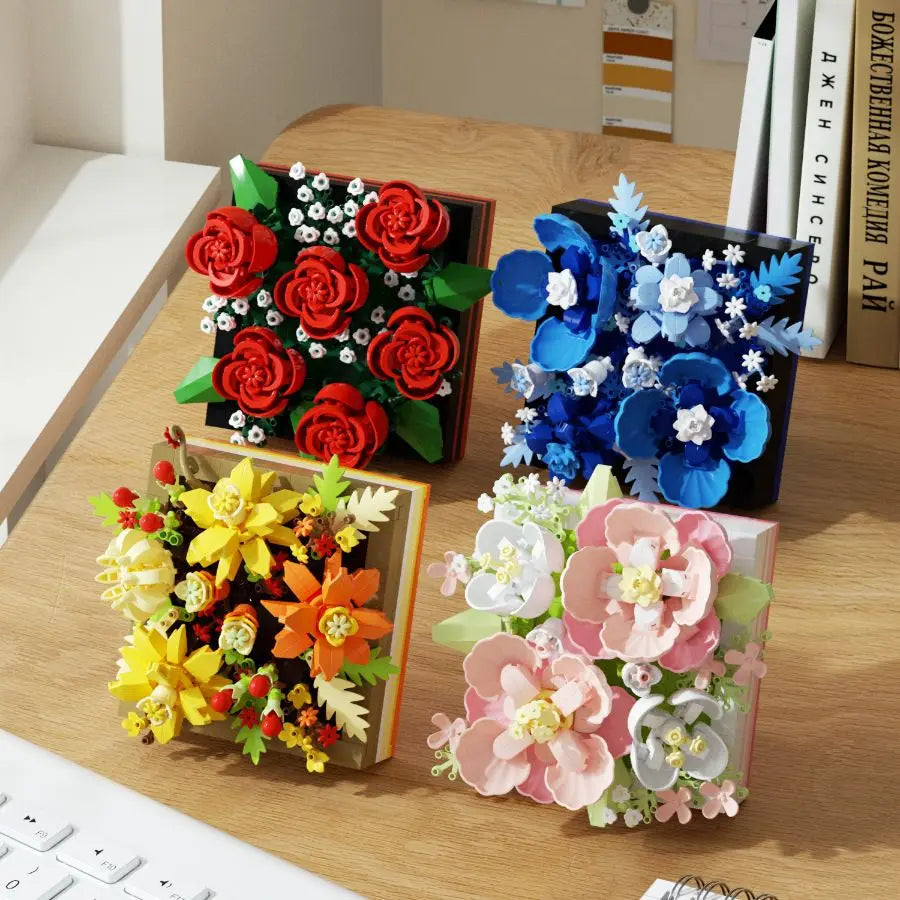 EZ Flower Bouquet Bonsai Building Blocks Artificial Plastic Plant Dust Cover Micro Model Home Decoration Toy For Kid Birthday Gift