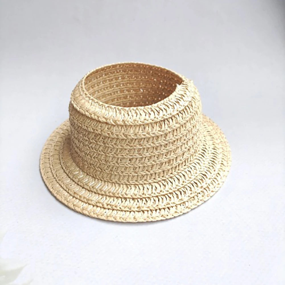 EZ Wrinkled Dress Knitted Straw Hat Vacation Style For 17cm Plush Doll Outfit Perfect Labubu Accessories Ropa Labubu