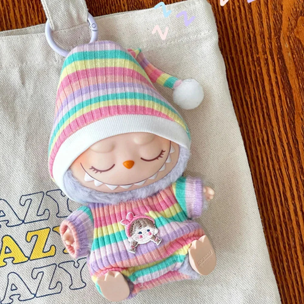 EZ 17cm Mini Doll'S Clothes Outfit Accessories for Labubu Sitting Party V1 V2 Autumn Onesie Hat Set Accessories