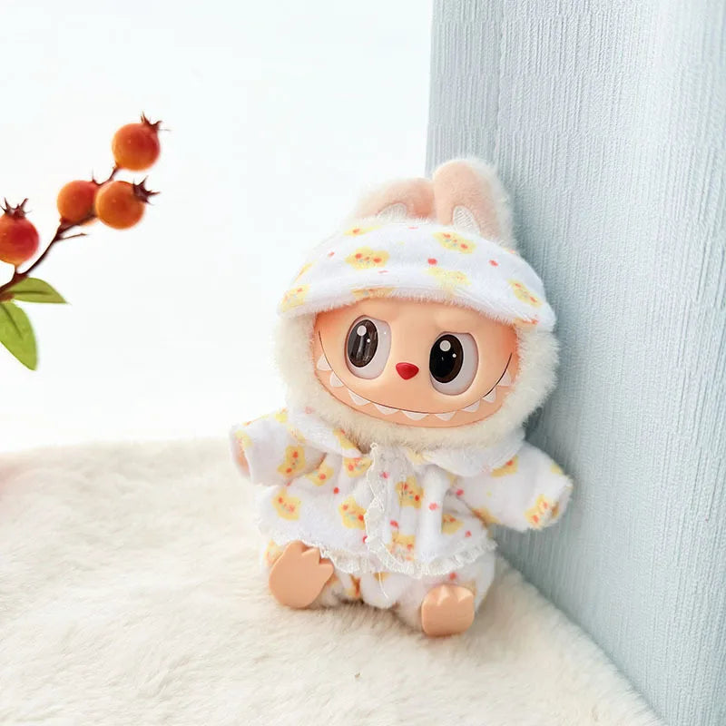 EZ Labubu Mini Pajamas with Eye Mask Three-piece Kawaii 15-17cm V1 V2 Labubu Clothes Cute Idol Plush Doll Accessories