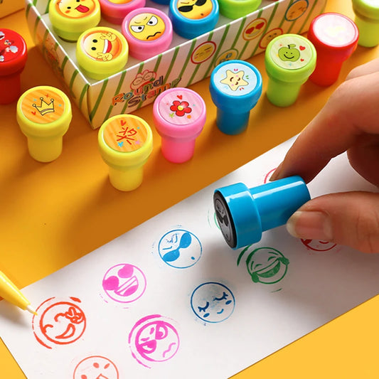 EZ 10pcs Stamps Cartoon Smiley Face Kids Self-ink Stamps Children Toy for Scrapbooking Seal Stamper DIY Painting Photo Album Decor