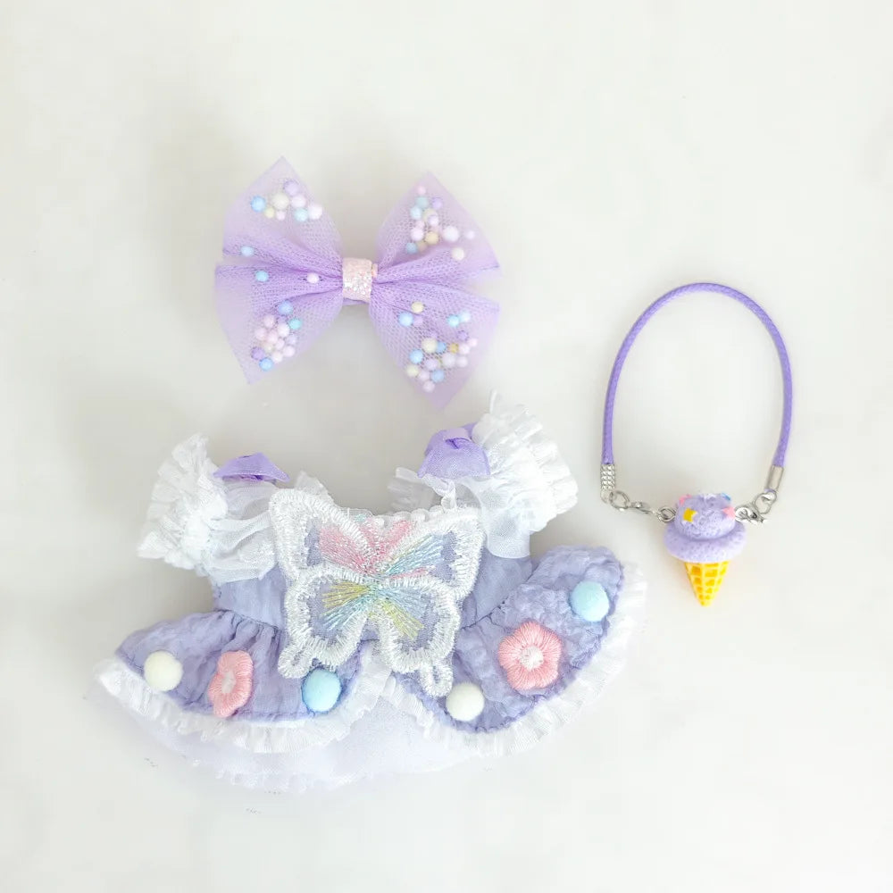 EZ 15/17cm Vinyl Plush Doll Clothes Labubu Pendant Lucky Purple Bow Dress Labubu V1/V2/V3 Clothes Accessories