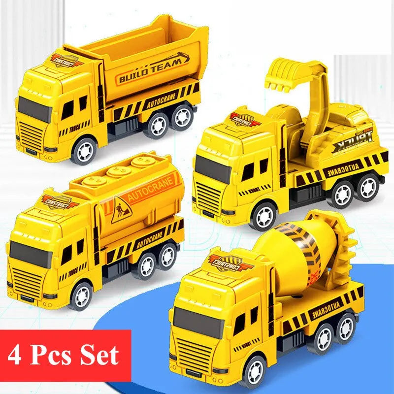EZ 4 Pcs Small Construction Vehicles, Pull Back & Go Friction Powered STEM Toys for Toddlers, Travel Car Toys Age 3-5 Birthday Gift