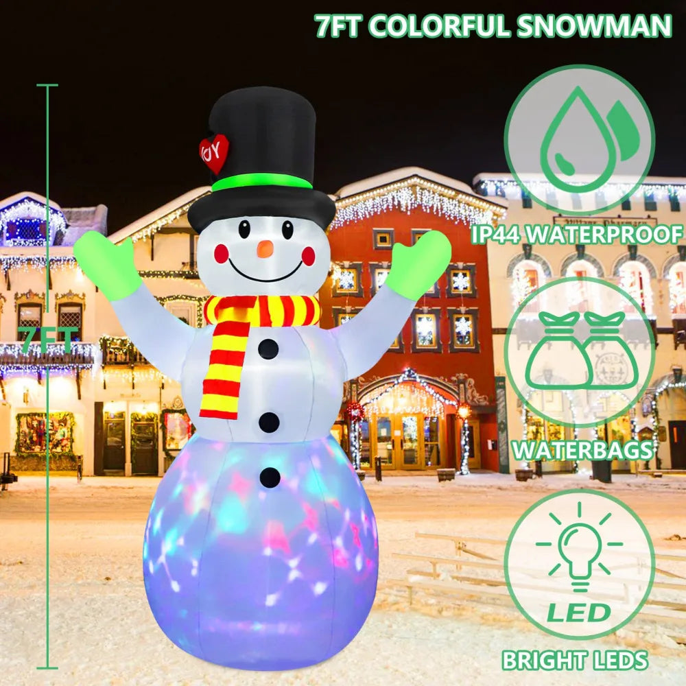 EZ 2.2M Christmas Snowman Inflatable Model Rotate LED Light Green Glove Xmas Stake Props Toys Household Accessories Holiday Decor