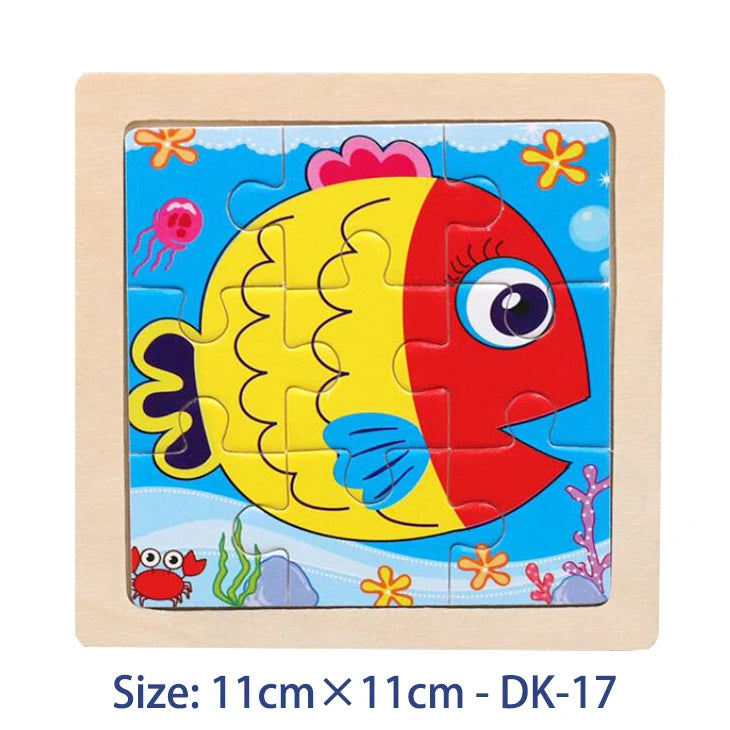 EZ 11cm/4.33in Kids Wooden Jigsaw Puzzle Games Cartoon Animal Vehicle Pattern Children Montessori Educational Toys