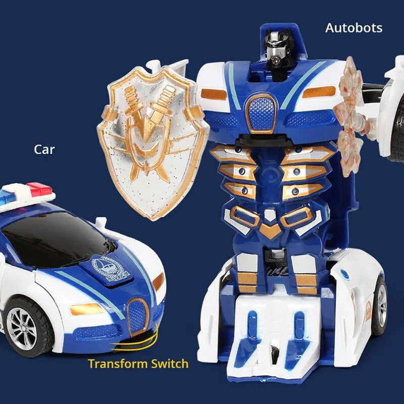 EZ Blue Police Car Toy for Boys - Inertia Impact One-Button Deformation Feature Collision Deformation Children's Vehicle