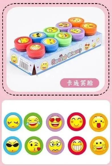 EZ 10pcs Assorted Stamps for Kids Self-ink Stamps Children Toy Stamps Smiley Face Seal Scrapbooking DIY Painting Photo Album Decor